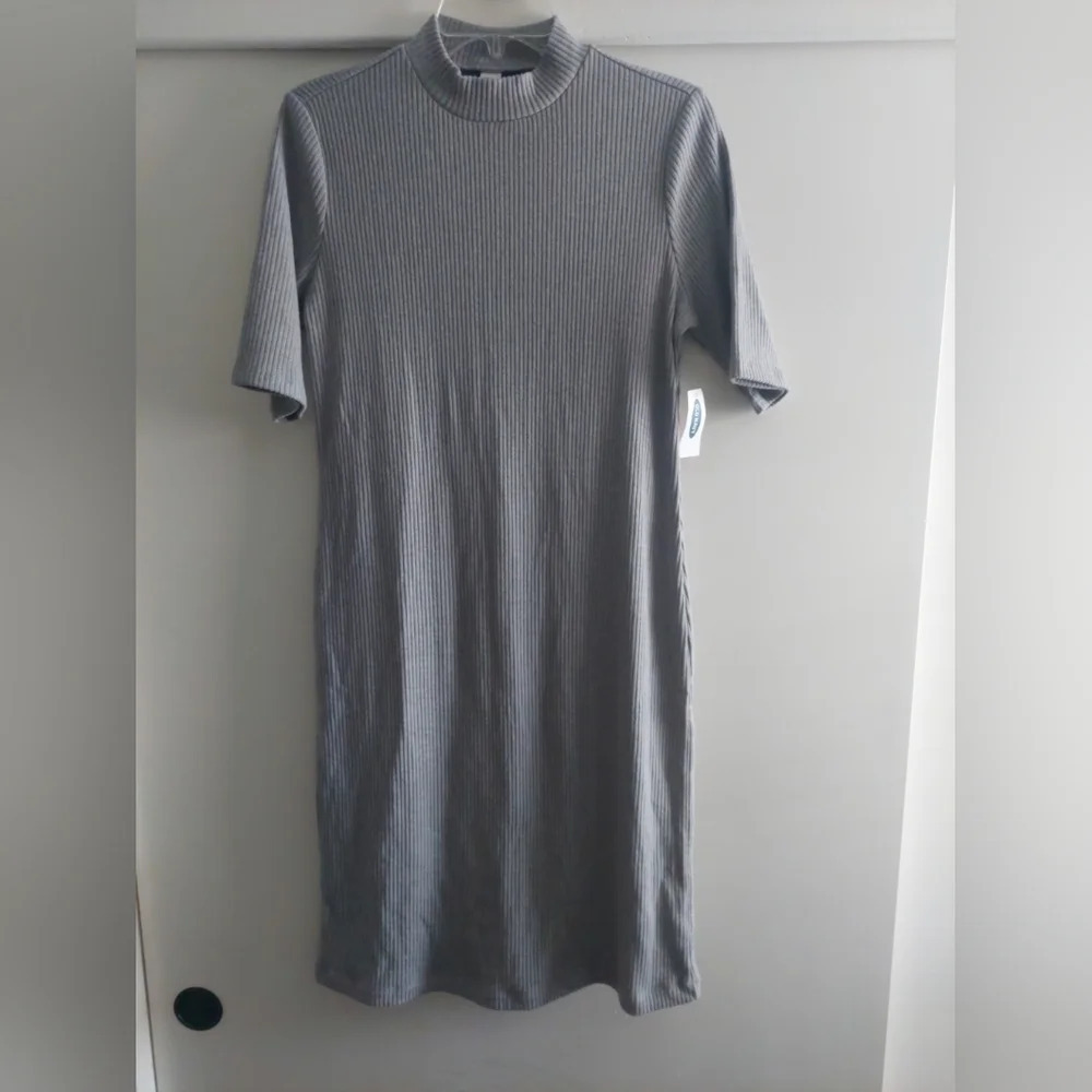 New Mock Neck Rib Knit gray Midi Dress Old Navy Medium new
